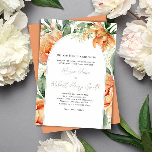 Elegant Wedding Floral Boho Arch Peach Invitation