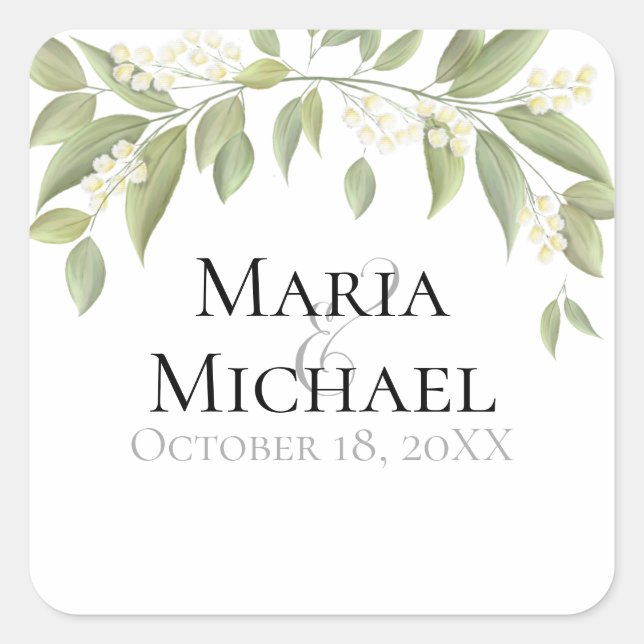 Elegant Wedding Floral Foliage Greenery Thank You Square Sticker (Front)