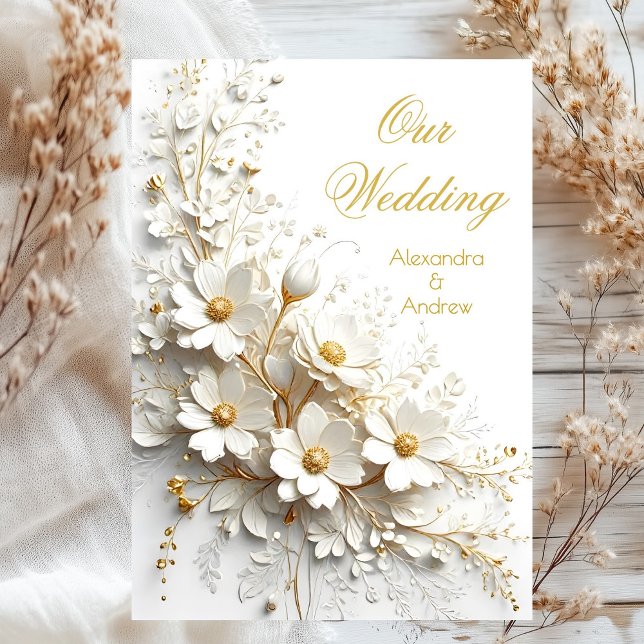 Elegant Wedding Floral Gold White Flowers Invitation (Creator Uploaded)
