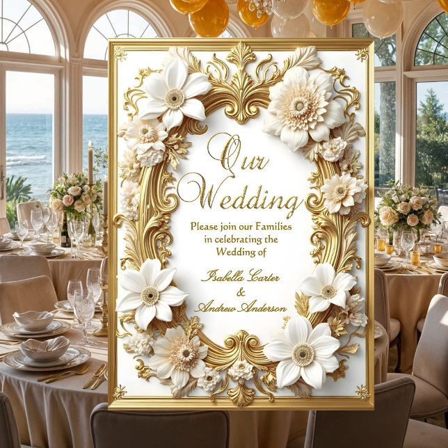 Elegant Wedding Floral Gold White Frame Invitation (Creator Uploaded)