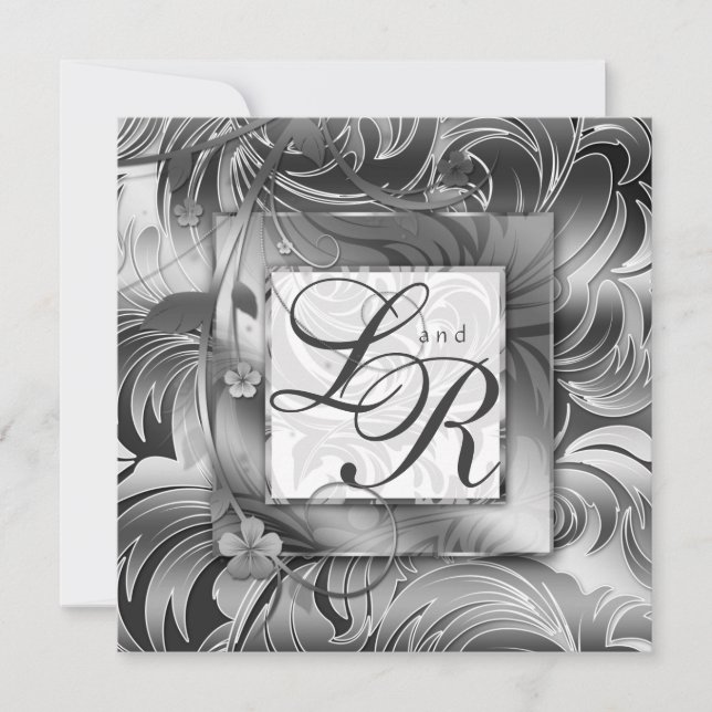Elegant Wedding Floral Metallic Silver Invitation (Front)