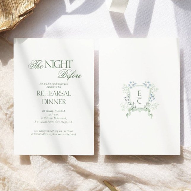 Elegant Wedding Floral Monogram Rehearsal Dinner Enclosure Card (Creator Uploaded)