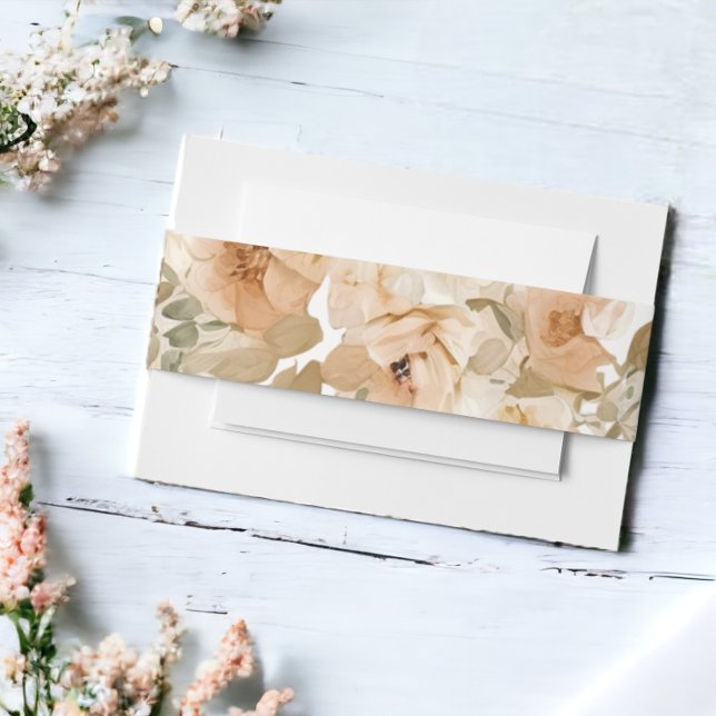 Elegant Wedding Floral Muted Green And Peach Invitation Belly Band (Elegant Wedding Floral Muted Green And Peach Invitation Belly Bands from Ricaso)