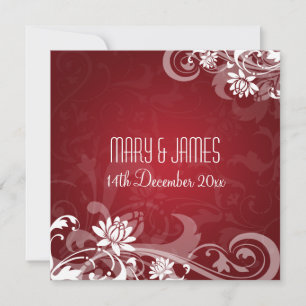 Elegant Wedding Floral Swirls Red Invitation