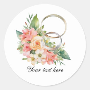 Elegant Wedding flowers and rings customisable  Classic Round Sticker