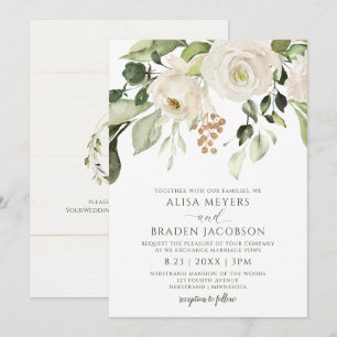 Elegant Wedding Foliage Greenery Gold White Floral Invitation