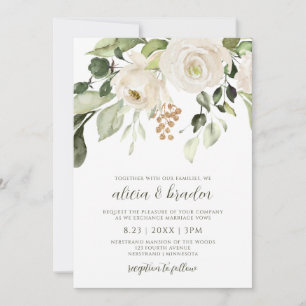 Elegant Wedding Foliage Greenery Gold White Floral Invitation