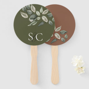 Elegant Wedding Foliage Muted Green Monogrammed Hand Fan