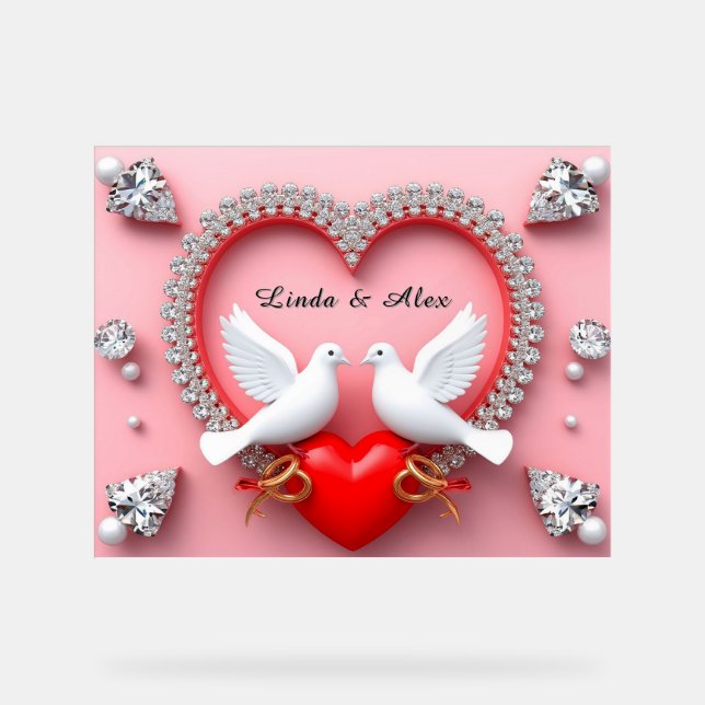 Elegant Wedding Frame with White Doves Acrylic Sign (Front)