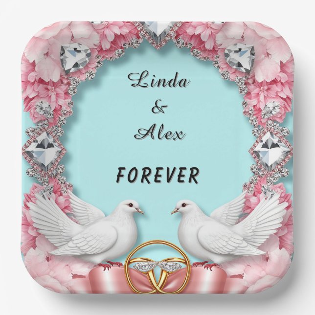 Elegant Wedding Frame with White Doves Paper Plate (Front)