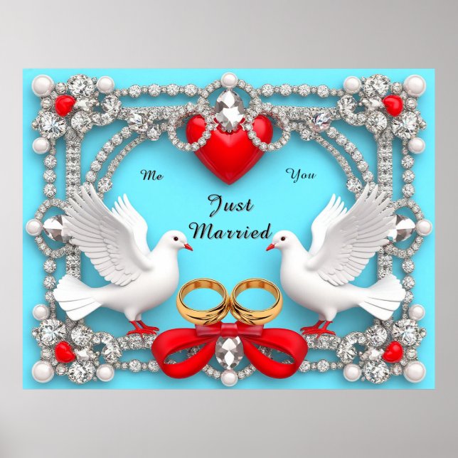 Elegant Wedding Frame with White Doves Poster (Front)