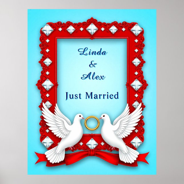 Elegant Wedding Frame with White Doves Poster (Front)