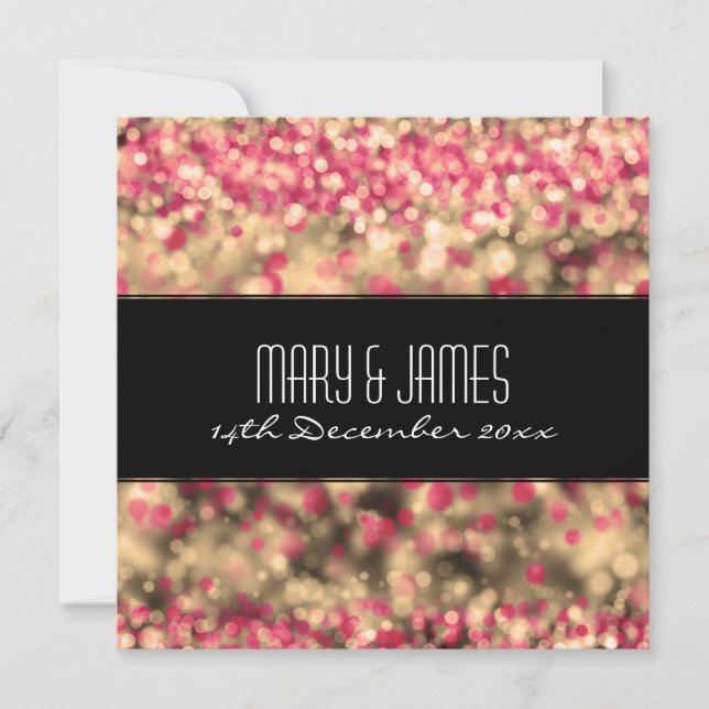 Elegant Wedding Fuchsia And Gold Sparkling Lights Invitation (Front)
