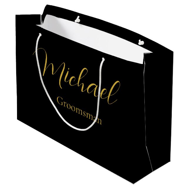 Elegant Wedding Gift Bag with Personalised Text (Back Angled)