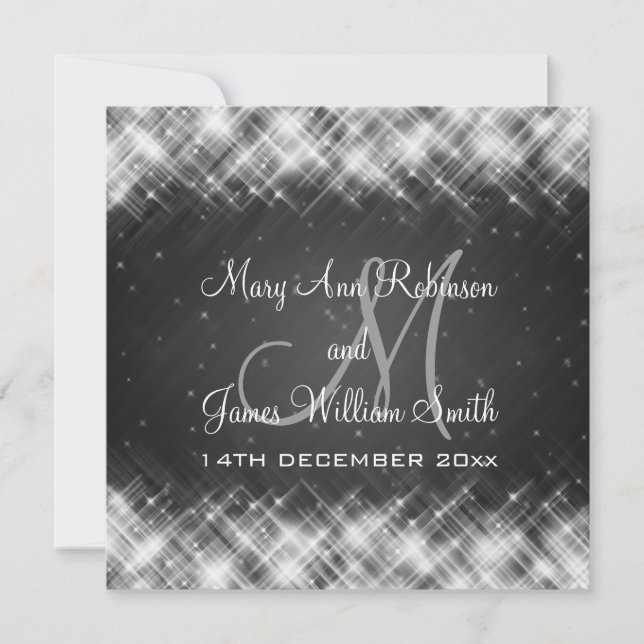 Elegant Wedding Glamourous Sparks Black Invitation (Front)