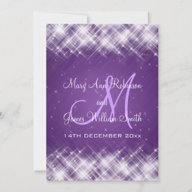 Elegant Wedding Glamourous Sparks Purple Invitation (Front)