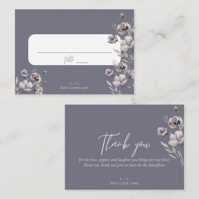 Elegant wedding gloomy grey watercolor thank you place card (Front/Back)