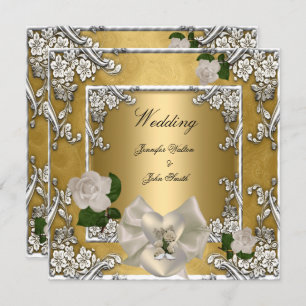 Elegant Wedding Gold Cream Rose Silver Invitation