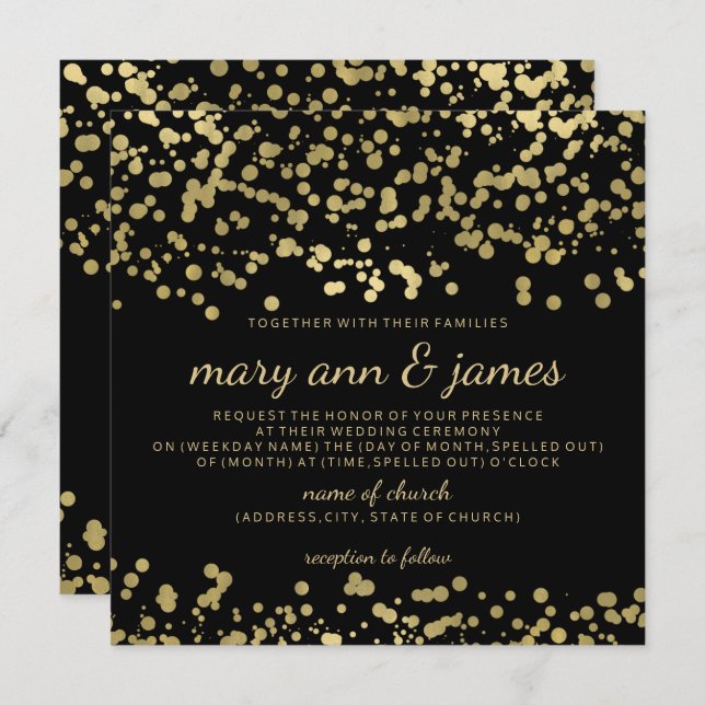 Elegant Wedding Gold Foil Look Confetti Invitation (Front/Back)