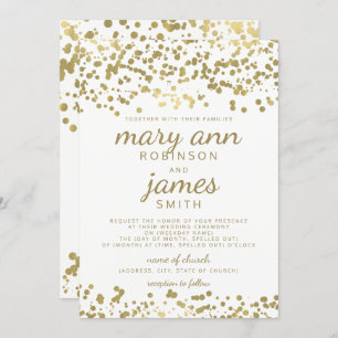 Elegant Wedding Gold Foil Look Confetti Invitation