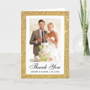 Elegant Wedding Gold Glitter Frame Photo Fold Thank You Card