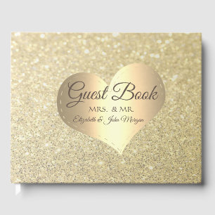 Elegant  Wedding Gold Heart Glitter Bokeh Guest Book