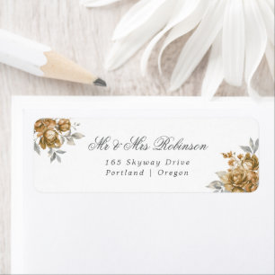 Elegant Wedding Gold Rustic Floral Return Address Label