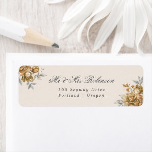 Elegant Wedding Gold Rustic Floral Return Address Label