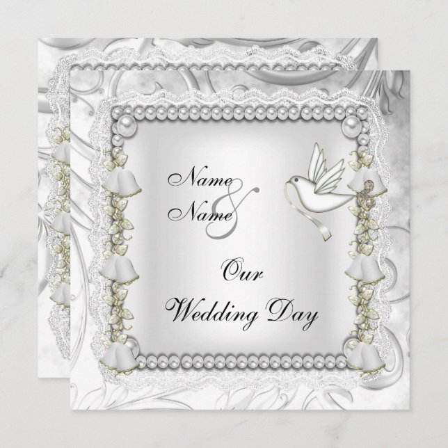 Elegant Wedding Gold White Dove Invitation (Front/Back)