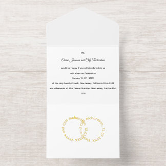 Elegant Wedding, gold written names,  All In One Invitation