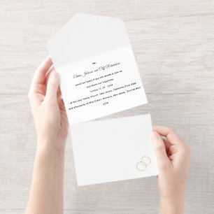 Elegant Wedding, gold written names in circles,  All In One Invitation