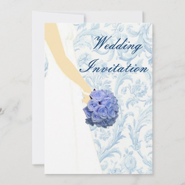 Elegant Wedding Gown Blue Wedding Invitation (Front)