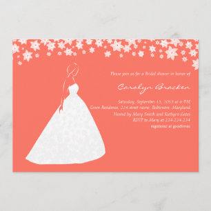 Elegant Wedding Gown Flowers Bridal Shower Invite