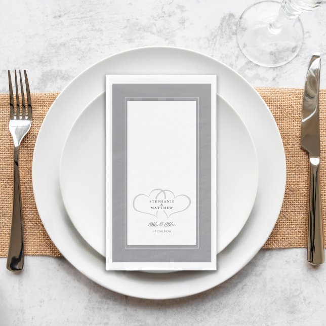 Elegant Wedding Gray White Mr & Mrs Chic Hearts Napkin (Creator Uploaded)