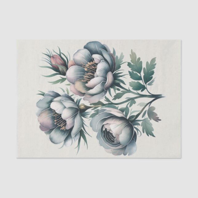 Elegant Wedding Green and Grey Bouquet  Tissue Paper (Front)