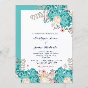 Elegant Wedding Green Beige Roses Flowers Invitation