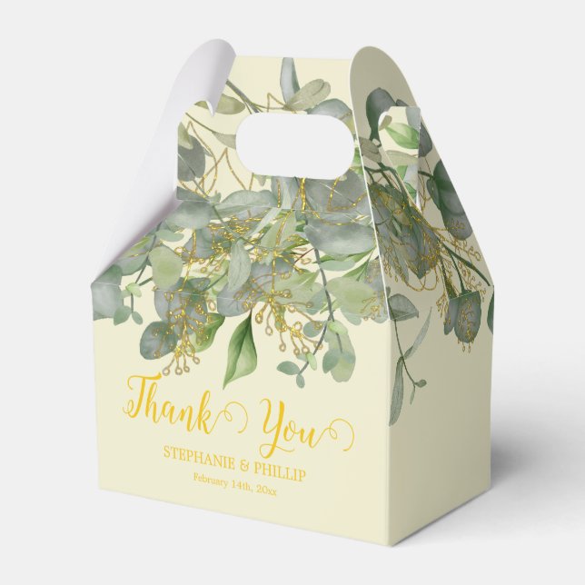 Elegant Wedding  Green Eucalyptus Foliage Wedding  Favour Box (Front Side)