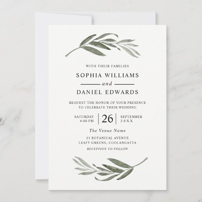 Elegant Wedding Green Leaves All Seasons Invitation (Front)