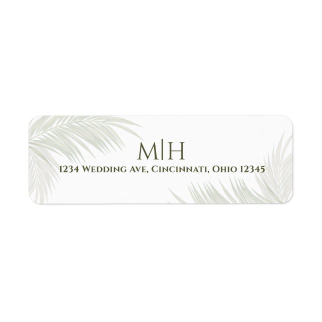 Elegant Wedding Green Monogram Palm Leaves Return Address Label (Front)