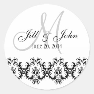 Elegant Wedding Grey Monogram Save the Date Classic Round Sticker