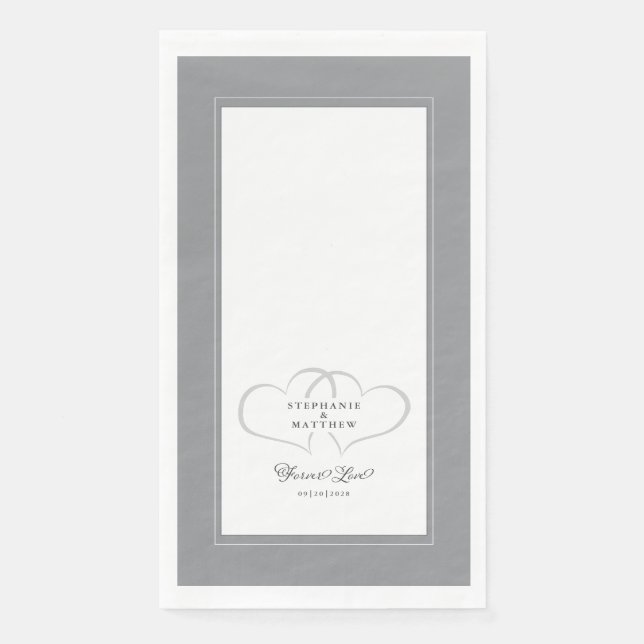 Elegant Wedding Grey & White Hearts Forever Love Napkin (Front)