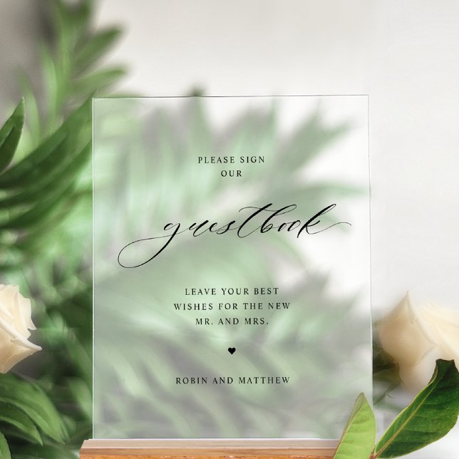Elegant Wedding Guest book Frosted Style Acrylic Sign (Creator Uploaded)