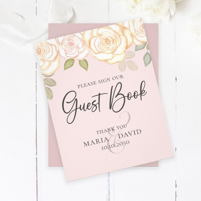 Elegant Wedding Guest Book Sign Floral Coral Flyer (Creator Uploaded)