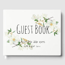 Elegant wedding guest book with magnolia