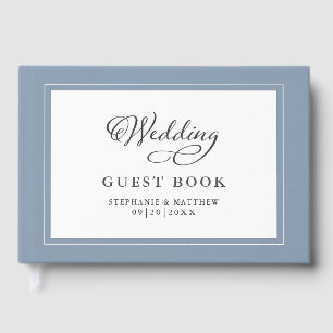 Elegant Wedding Guestbook Dusty Blue Border
