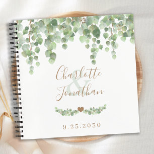 Elegant Wedding Guestbook Greenery Gold Eucalyptus Notebook