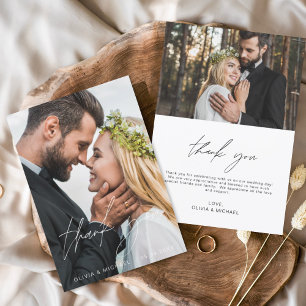 Elegant Wedding Handwritten Thank You 2 Photos Card