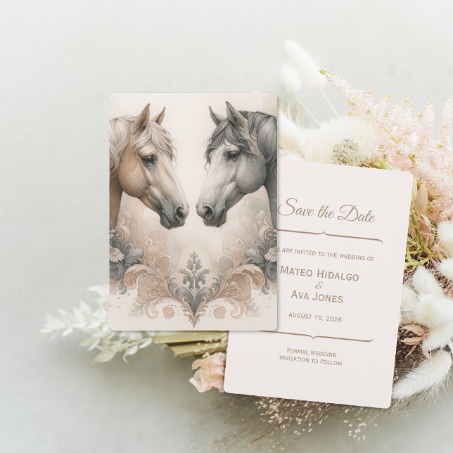 Elegant Wedding Horses Save The Date (Elegant Horses Wedding Save The Date (front and back))