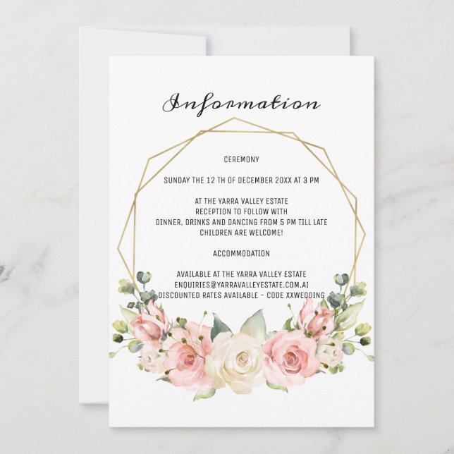 Elegant Wedding Information Card. Invitation (Front)