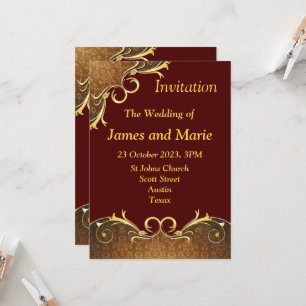 Elegant Wedding Invitation, bergundy/gold scroll Invitation